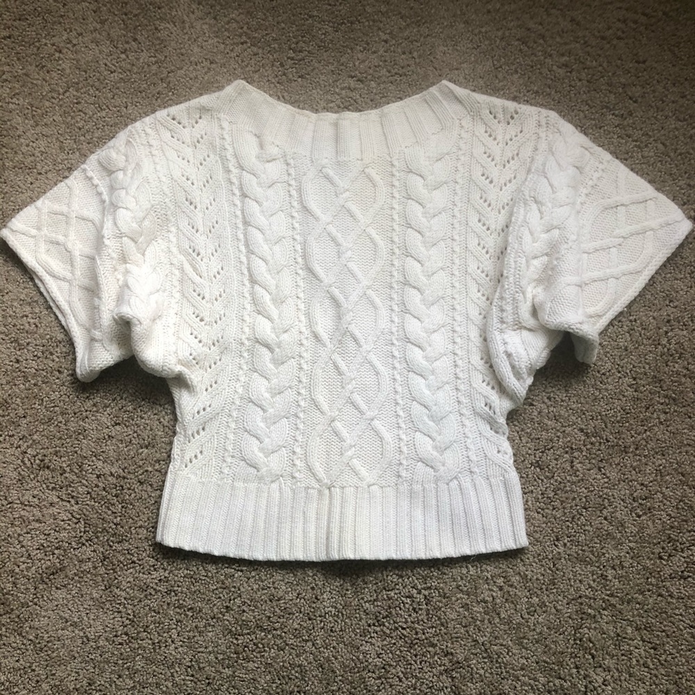 Express Beige Off White Short Sleeve Sweater